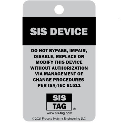 SIS-TAG in silver and black, anodized aluminum, 1.5" x 2.5"